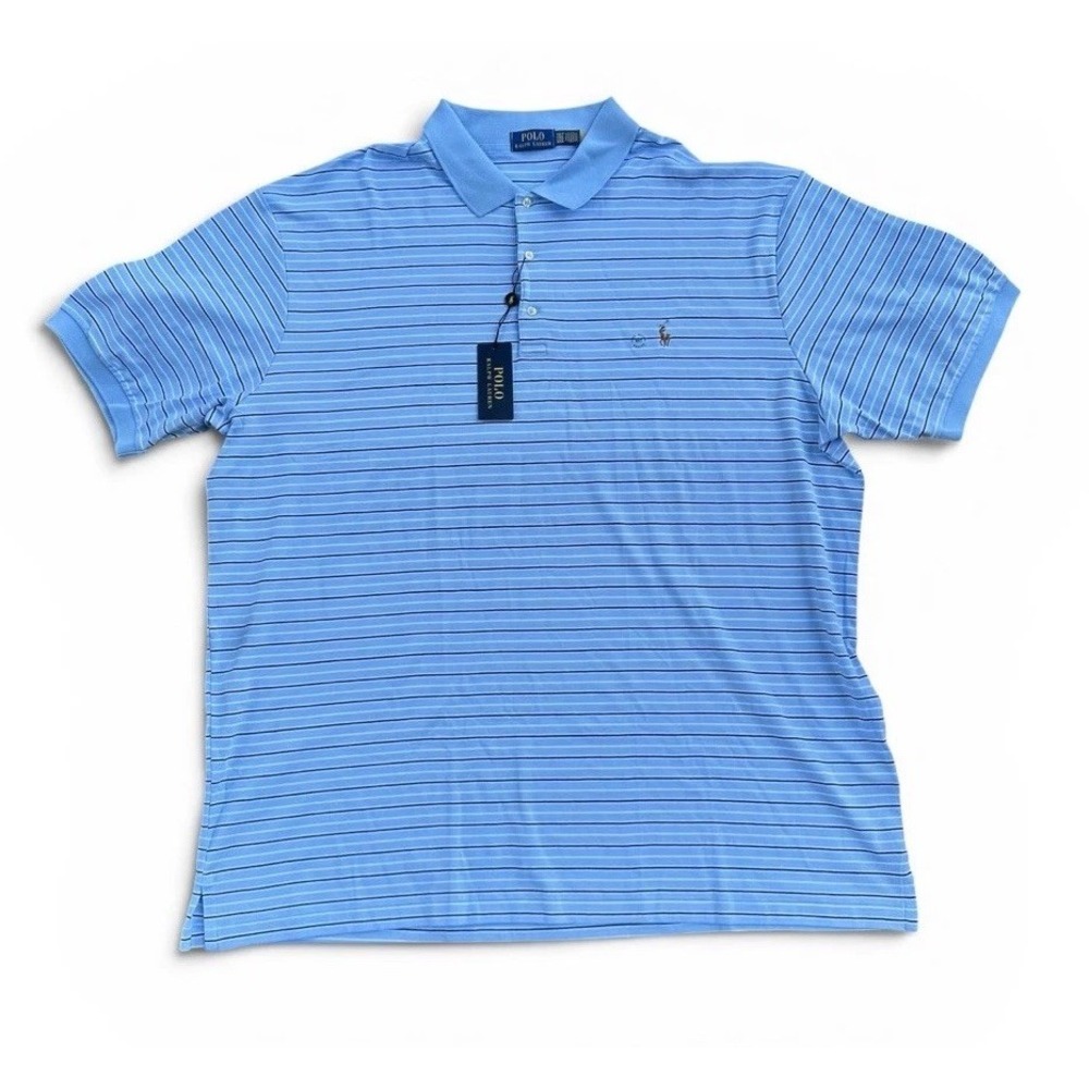 Polo Ralph Lauren Performance Polo Shirt Mens Size 3XB Light Blue Striped